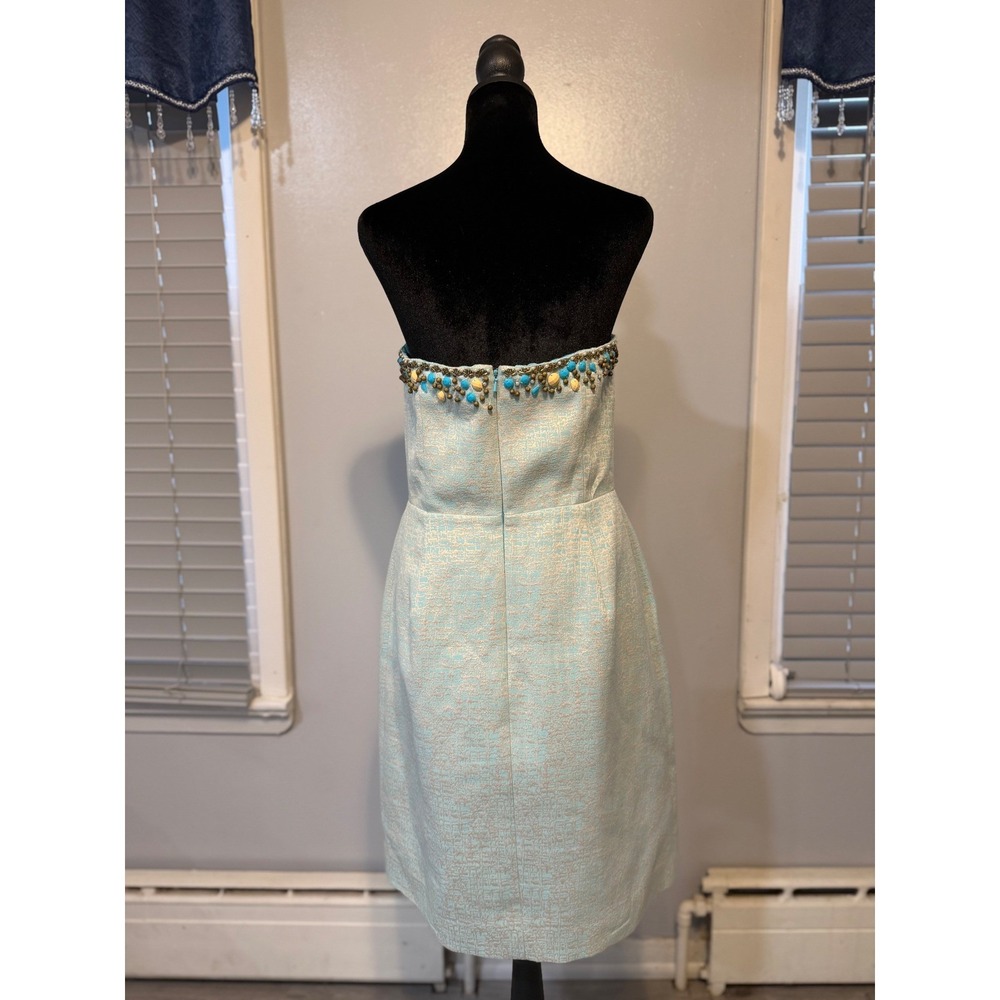 Lilly Pulitzer Strapless Beaded Cocktail Dress Aqua Gold Wedding Guest Party - Picture 5 of 12
